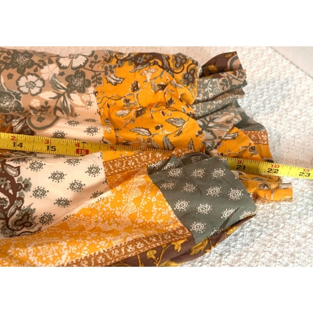 Patchwork Print Button Down Top Women Bubble Styl… - image 8